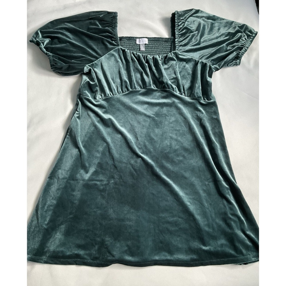 The Children's Juniors Christmas Shorts Sleeve Velour‎ A-line Dress Green
